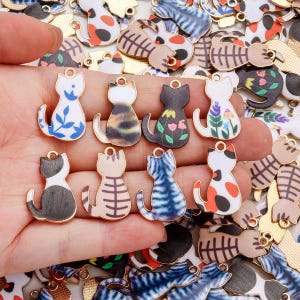 10pcs Mix Bulk Enamel Cartoon Cat Charms, Dainty Cute Gold Plated Pendant for DIY Bracelets Earrings Necklaces Jewelry Making Accessories