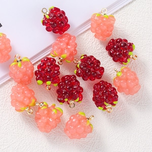 2pcs Raspberry Grape Fruit  Charm Pendant, Cute 3D Tiny Fruit Resin Charms for DIY Bracelet Necklace Earring Jewelry Findings Craft Supplies
