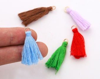 10Pcs Tiny Cotton Tassel Charms, Handmade Jewelry Findings (36mm)