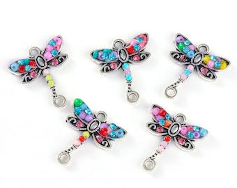 5 Stück silberfarbene Libellen Charms / Verbinder Charms, Silber Schmuck Zubehör