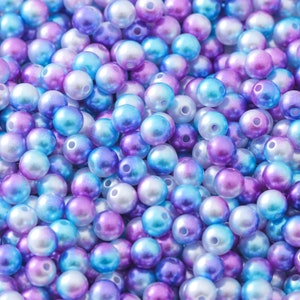100Pcs 6mm 8mm 10mm Gradient ABS Mermaid Pearl Round Ball Bead, Tiny Colorful Imitation Faux Pearl Bead Bracelet Necklace DIY Jewelry Making
