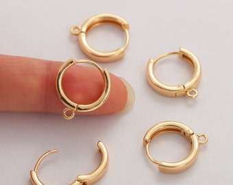 4PCS Round Hoop Earrings, Gold Plated Leverback Earring Clasp, 15mm Leverback Ear Post Hooks Ear Wire, DIY Leverback Huggie Earring Findings