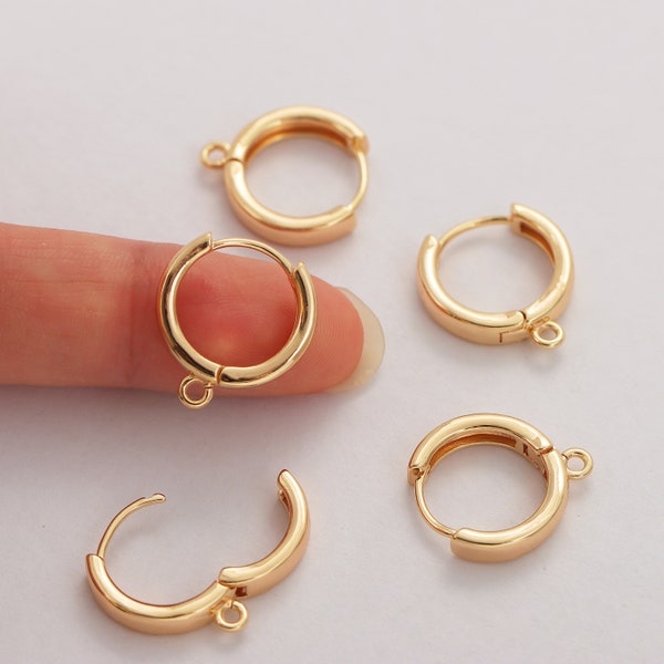 4PCS Round Hoop Earrings, Gold Plated Leverback Earring Clasp, 15mm Leverback Ear Post Hooks Ear Wire, DIY Leverback Huggie Earring Findings