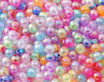 100 pièces de perles rondes colorées de 8 mm, dégradé de couleurs mélangées, jolie perle d'espacement en acrylique transparent brillant pour bracelet, collier, résultats de fabrication de bijoux à faire soi-même