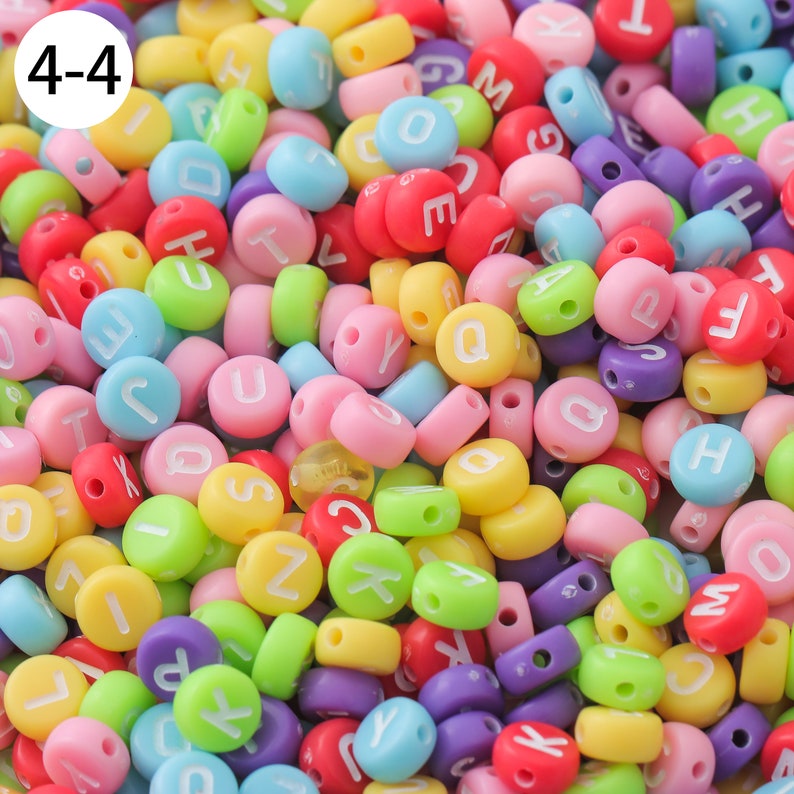 100 Pcs Colored Letter Beads, Acrylic Alphabet Beads (4x7mm) 4-4