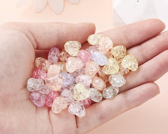 100pcs 10mm Crackle Heart Acrylic Beads, Transparent Colorful Spacer Beads for DIY Jewelry Making