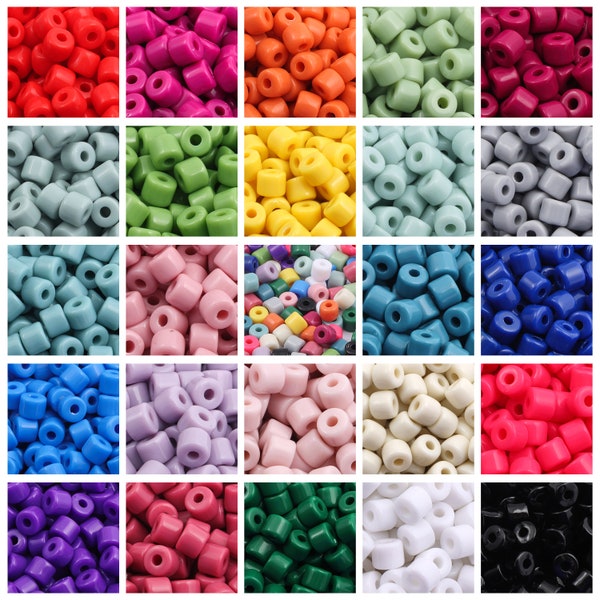 100pcs 6mm Bright Colorful Acrylic Cylinder Beads, Muti Color Round Spacer Beads for Necklace Bracelet DIY Jewelry Making Findings Supplies