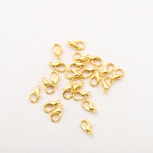 10Pcs 18k Gold Plated Brass Lobster Claw Clasp Hooks for Handmade Jewelry Findings Necklace Bracelet Chain Jewelry Making Supply(KZ-007)