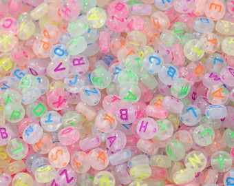 100pcs Colorful Letter Beads, Clear Acrylic Glitter Alphabet Beads (7mm)