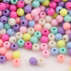100pcs 6mm 8mm 10mm Colored Round Beads, Colorful Cute Soft Paste Acrylic Round Gumball Beads for Bracelet Making DIY Jewelry Findings