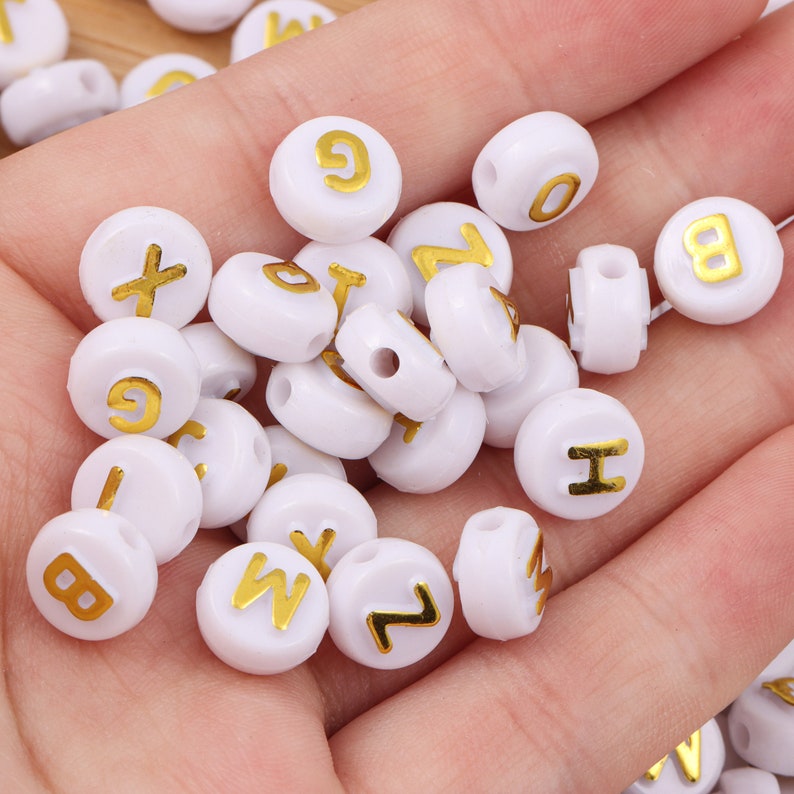 Bead Lettering 100pcs 10mm Round Flat Acrylic Letter Beads, Colored Black White Gold ...