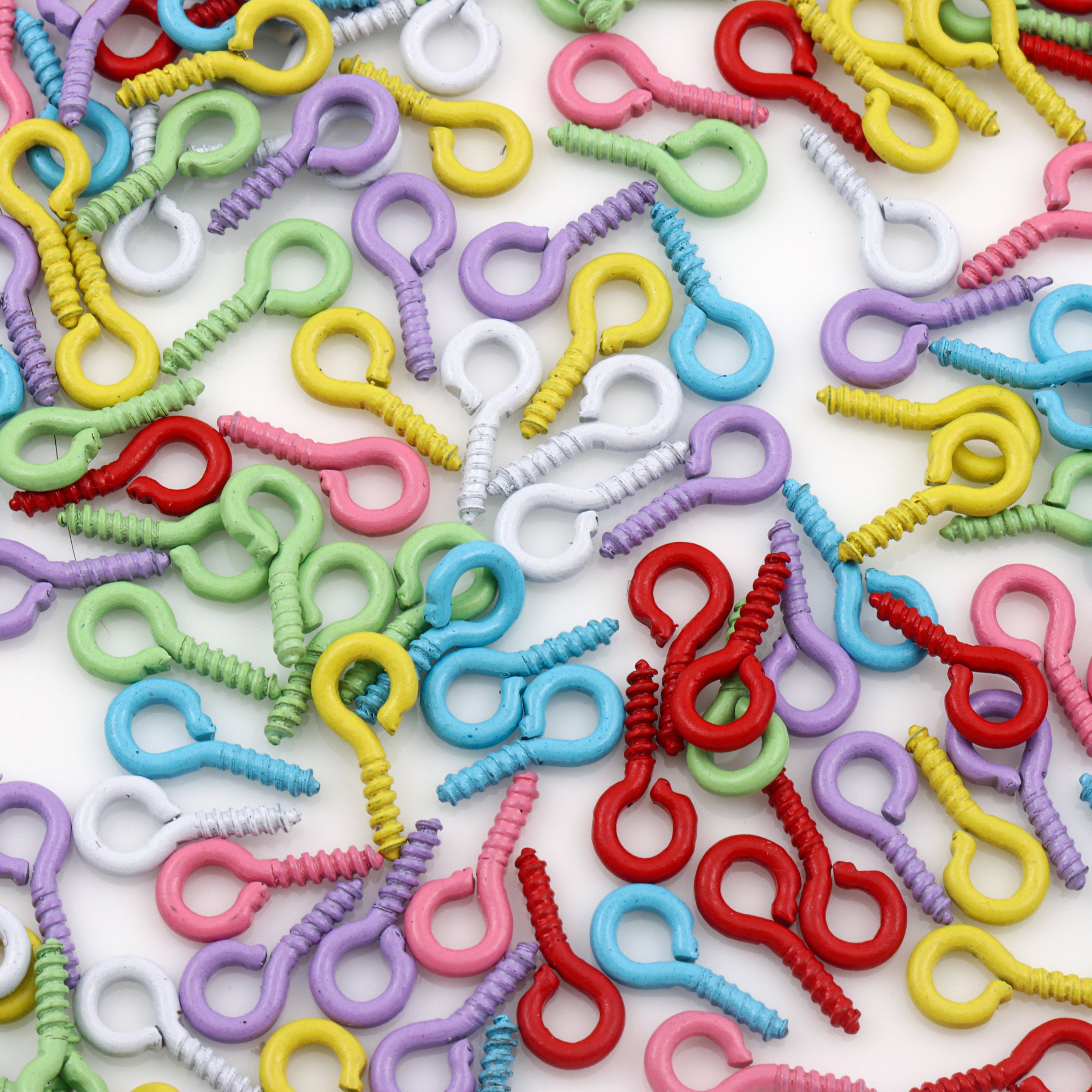 100-Pack Colorful Screw Eye Pins - 5x10mm Jewelry Making Hooks For DIY Bracelets/Earrings