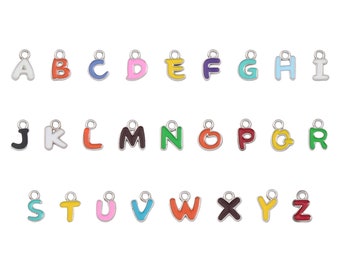 100pcs Mixed Silver Plated A-Z Enamel Alphabet Letter Charms, Multicolor Initial Metal Pendants for DIY Bracelet Necklace Jewelry Making