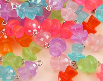 Luminous Resin Mushroom Charms, Colorful Glitter Pendants, DIY Jewelry Findings (10pcs)