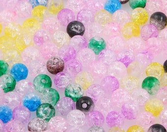 ミックスカラークラックルラウンドアクリル8mmビーズ、ルース