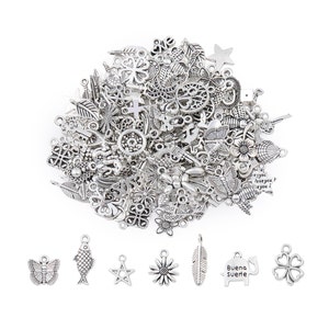 100pcs Mixed Silver Alloy Charms Pendants, Bulk Wholesale Lot Assorted Style Charms for DIY Bracelet Necklace Handmade Jewelry Making