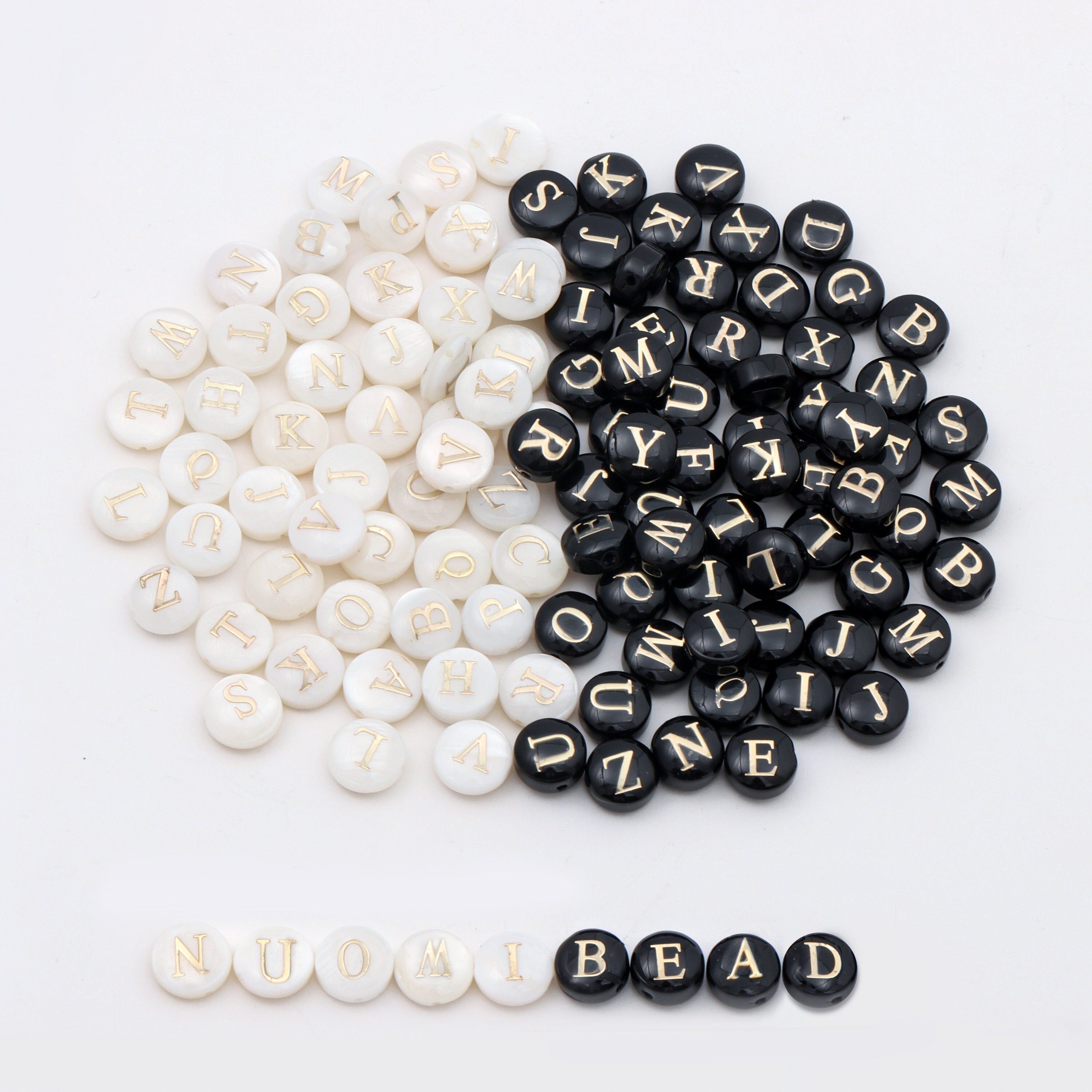 Letter R Alphabet Beads, White Beads With Black Letters 7MM 