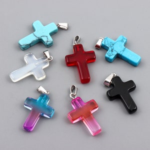 2pcs Cross Shape Charms Pendants, Healing Chakra Crystal Glass Rock Stone Cross Pendants for Necklace Earrings DIY Jewelry Making Findings