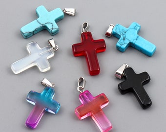 Crystal Cross Charms Pendants, DIY Necklace Earrings Jewelry Making (2pcs)