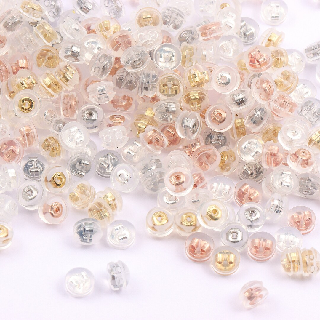 10pcs Gold Silver Clear Rubber Ear Nuts Backs, Soft Silicone Ear Posts ...