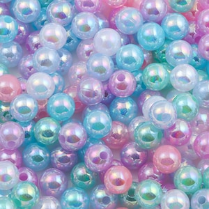 100pcs 8mm Colored Round Pearly Beads, Gradient Color Shiny Pastel Round Acrylic Beads for Bracelet Necklace DIY Jewelry Making Findings