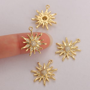 3Pcs CZ Pave Gold Plated Sun Charms Pendant, Zirconia Shiny Dainty Cute Sun Pendants Charm, Sun Necklace Earring Charm DIY Jewelry Findings