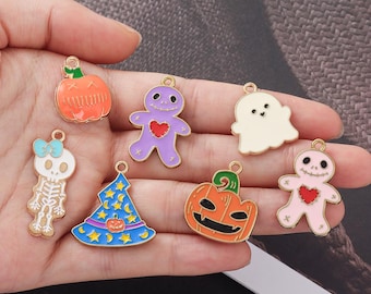 エナメルのハロウィンチャーム、金メッキペンダント、DIYジュエリーパーツ