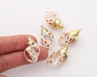 Conjunto de 2 pingentes de concha natural, banhados a ouro, para colares, pulseiras e brincos. Ideal para confecção de bijuterias DIY.