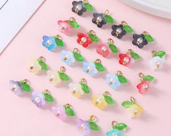 Lily of the Valley Charm Pendants, 3D Pearl Bell Flower, DIY Jewelry (10pcs)