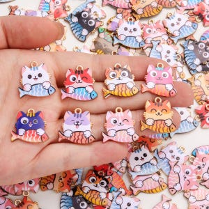 10pcs Mix Fashion Enamel Cartoon Cat Charms, Dainty Cute Gold Plated Pendant for DIY Bracelets Earrings Necklaces Jewelry Making Accessories