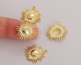 5Pcs Gold Round Sun Charms 16x15mm, Gold Plated Brass, Disk Sun Pendants,Sunburst Pendant,Celestial Sun Charm Bulk,DIY Jewelry Making,CC-018