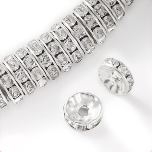 Silver Rhinestone Rondelle Spacer Beads, Crystal Clear, 6mm 8mm 10mm (100pcs)