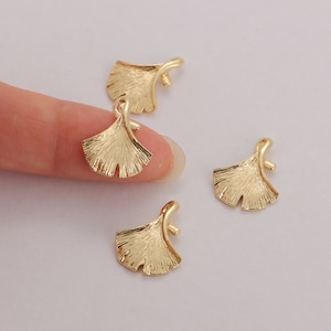 5Pcs Gold Ginkgo Charm Pendant, 14X16mm Ginkgo Biloba Charms,Textured Ginkgo Leaves,Geometric Ginkgo Leaf Necklace Charm, DIY Jewelry,CC-024
