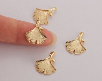 5Pcs Gold Ginkgo Charm Pendant, 14X16mm Ginkgo Biloba Charms,Textured Ginkgo Leaves,Geometric Ginkgo Leaf Necklace Charm, DIY Jewelry,CC-024