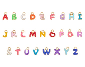 100pcs Enamel Alphabet Letter Charms, Multicolor Initial Pendants