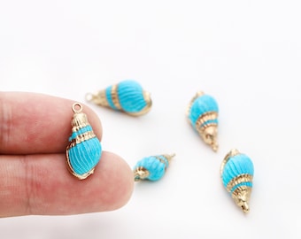 Dijes de concha de caracola esmaltados bañados en oro, accesorios de joyería (5 piezas)