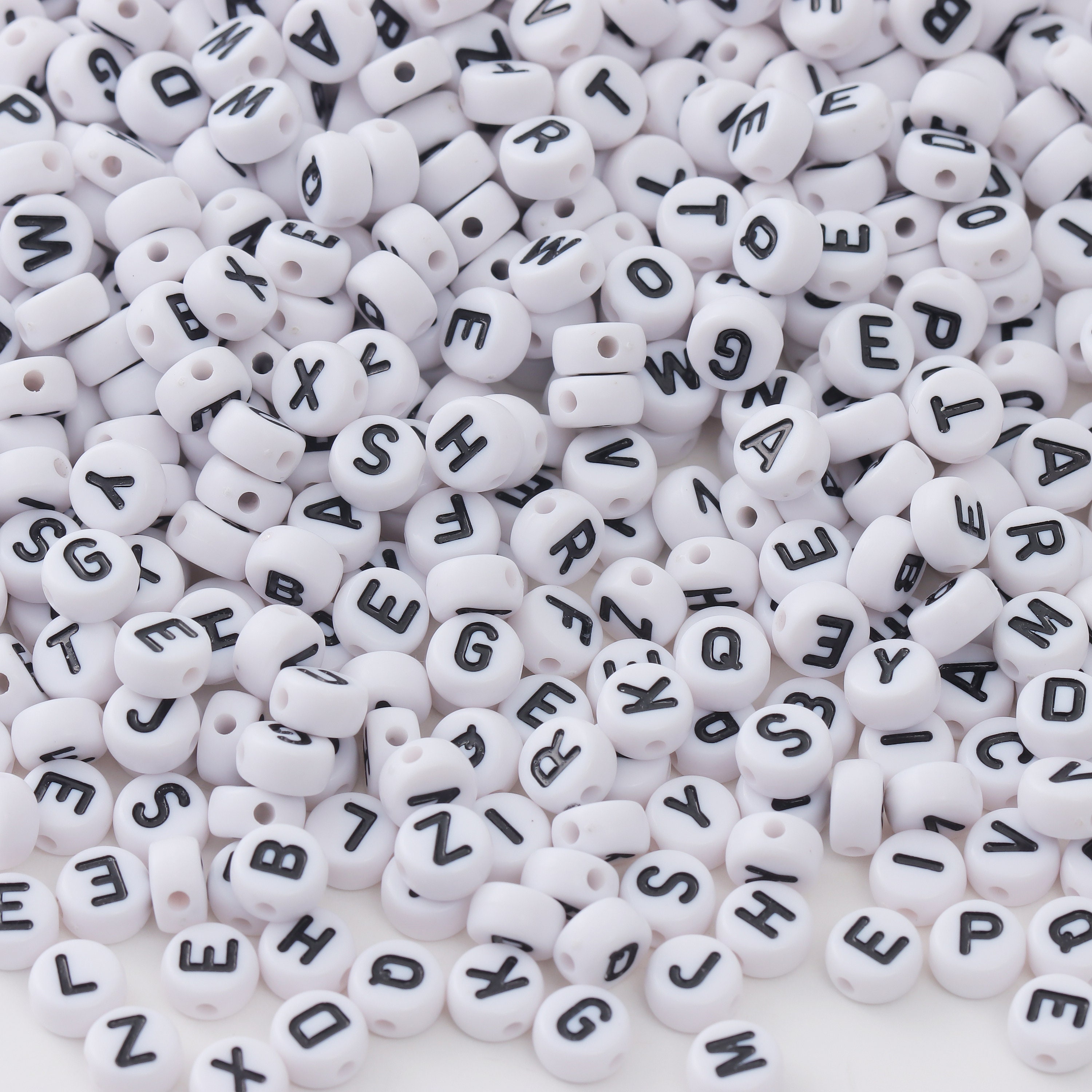 100 Silver and Black 7mm Alphabet Beads, Acrylic Metallic Letter Beads J7