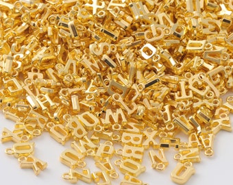 Gold Letter Charm Beads, Mixed Alphabet, DIY Jewelry (100Pcs)