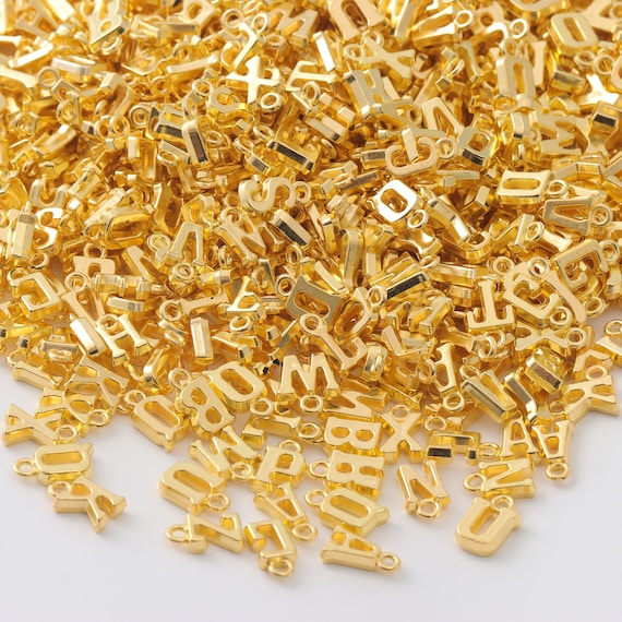 Gold Letter Charm Beads, Mixed Alphabet, DIY Jewelry (100Pcs)