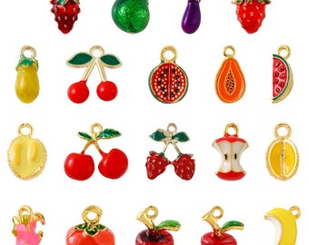 Gold Plated Enamel Fruit Charms, Colorful Berry Pendants, DIY Jewelry Making (10pcs)