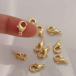 10Pcs 14k Gold Plated Brass Lobster Claw Clasp Hooks for Handmade Jewelry Findings Necklace Bracelet Chain Jewelry Making Supply(KZ-009)
