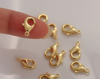 14k Gold Plated Lobster Claw Clasps, Brass Jewelry Making Supply, 10pcs