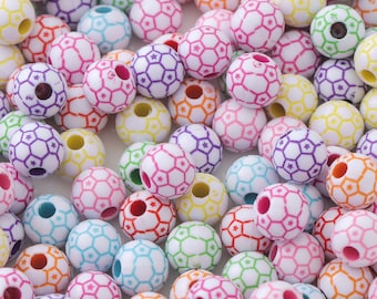 20pcs Round Mini Sports Beads, Colorful Football Soccer Beads, Baseball Basketball Beads for Kids Sports Team DIY Bracelet Jewelry Making
