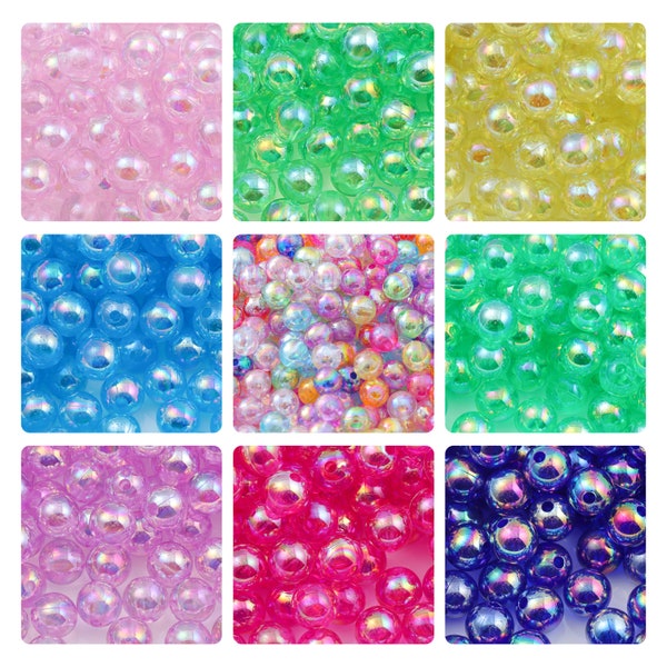 100 perles rondes colorées de 8 mm, dégradé de couleurs mélangées, perles d'espacement en acrylique brillant, paillettes, pour bracelet, collier, fabrication de bijoux à bricoler soi-même