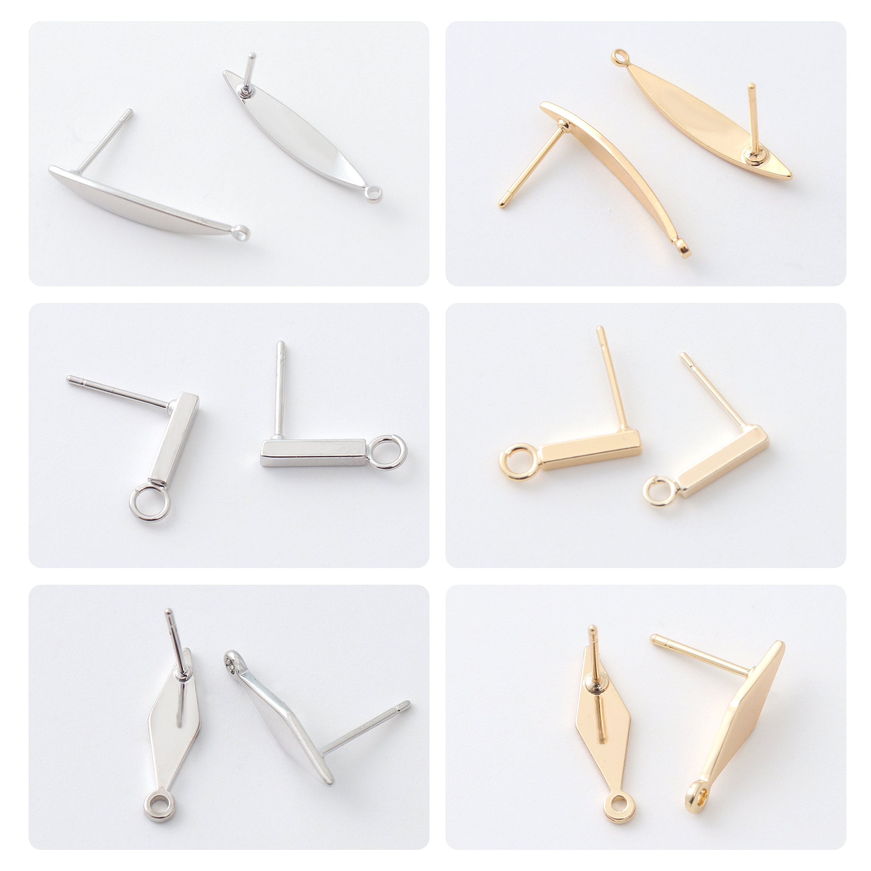 1Pair Gold Sliver Bar Post Earrings, Geometric Posts Earrings Studs with Hole, Long Earrings Posts Component for DIY Jewelry Making Findings