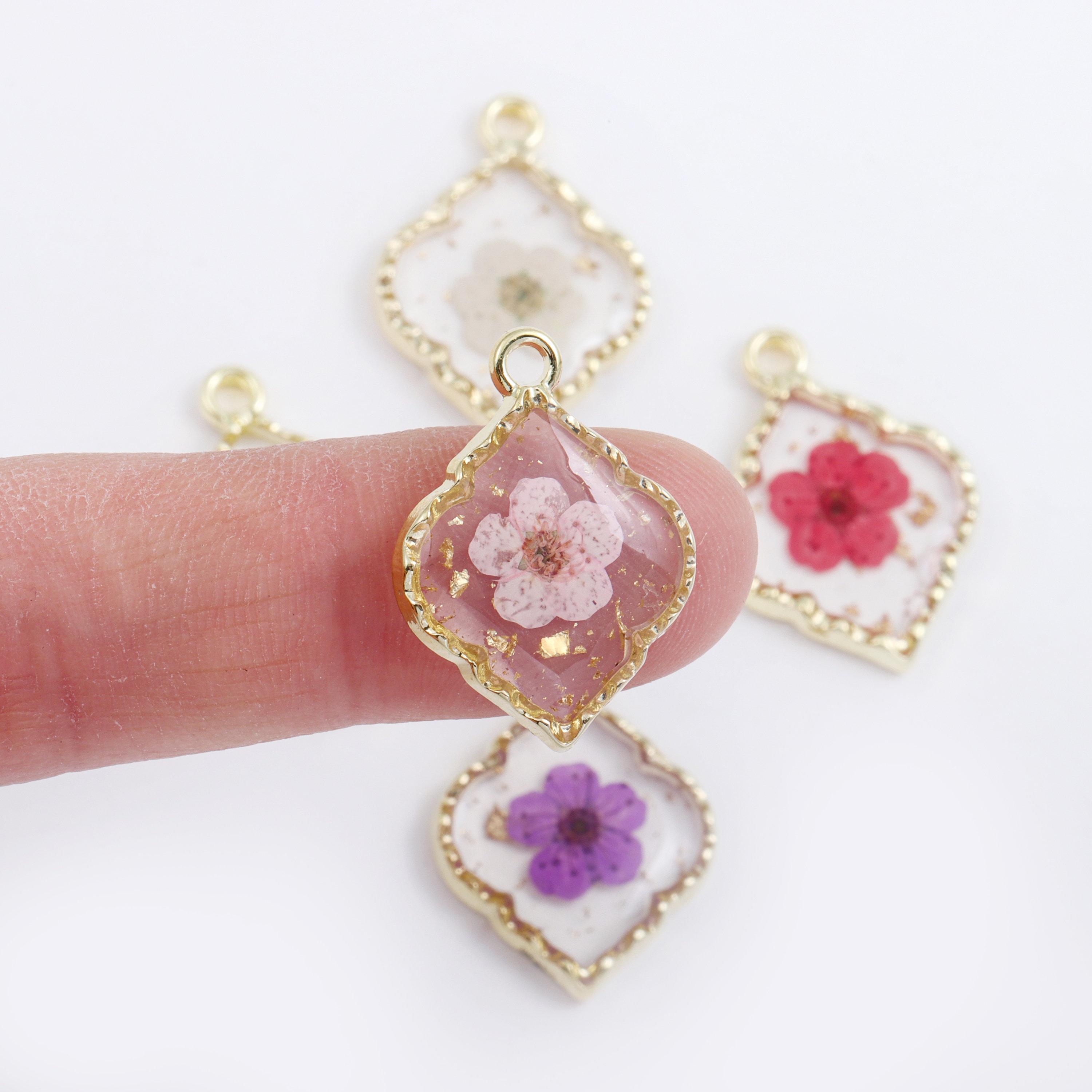 Parure Bijou Fleur Pressée Corail - Collier Pendentif - Résine & Vraies Fleurs
