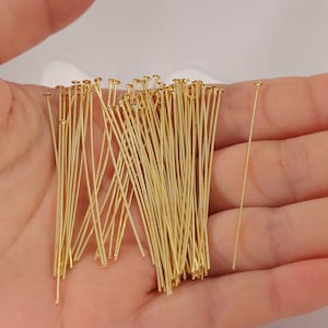 50Pcs 45mm 14K Gold Plated Flat Head Pins For DIY Jewelry Making Headpins Findings Supplies(CH-005)
