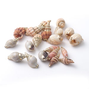 2Pcs Natural Sea Shell Conch Charm Pendant, Gold Wrapped Natural Seashell Charms for Necklace Bracelet Earrings DIY Jewelry Making Findings