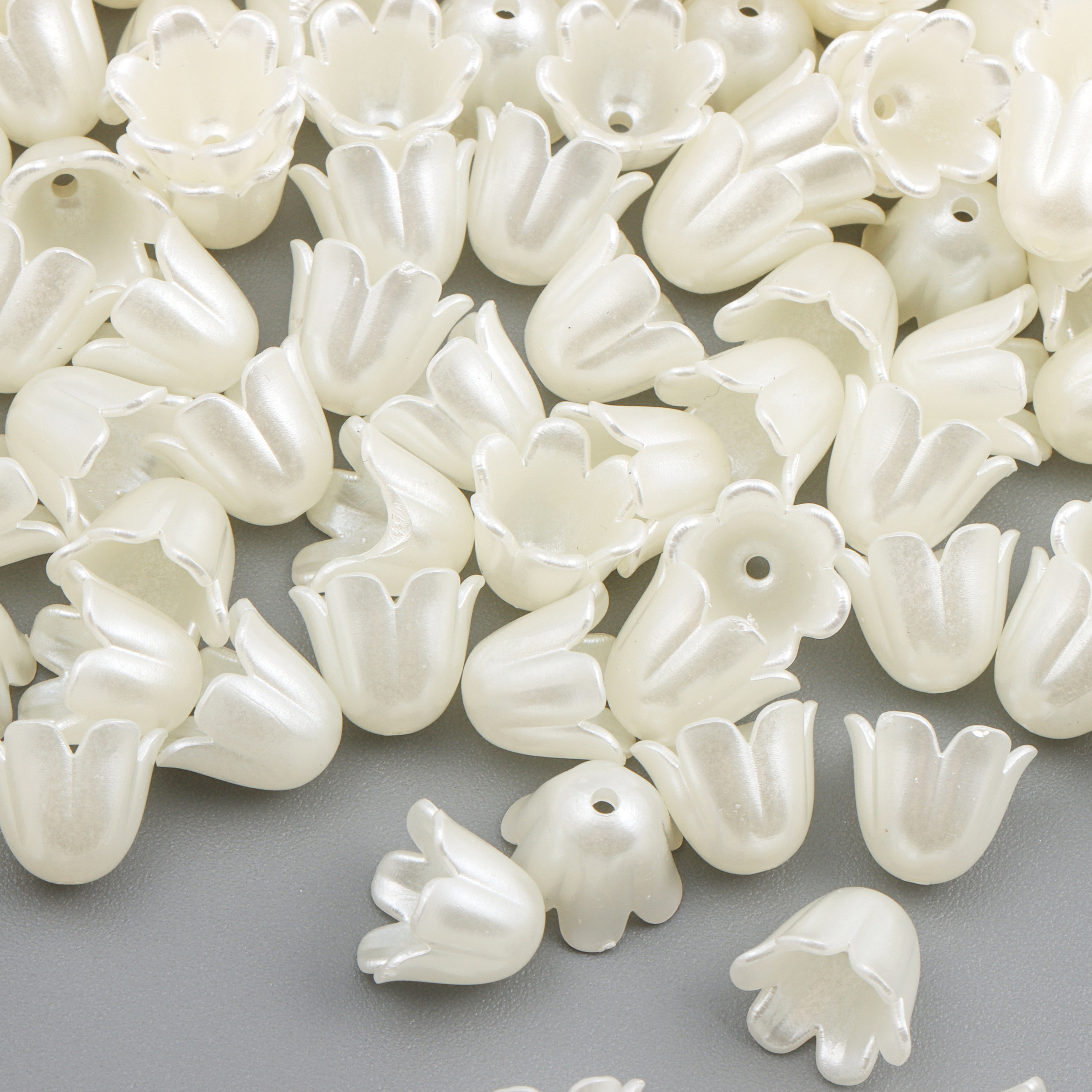 50pcs White Lily of the Valley Petal Beads Charms, Dainty