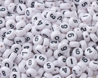 100pcs Round White Black Number Beads, Bright Acrylic 0-9 Individual Numbers Beads Kit, Mixed Number Beads for Necklace Bracelet DIY Jewelry